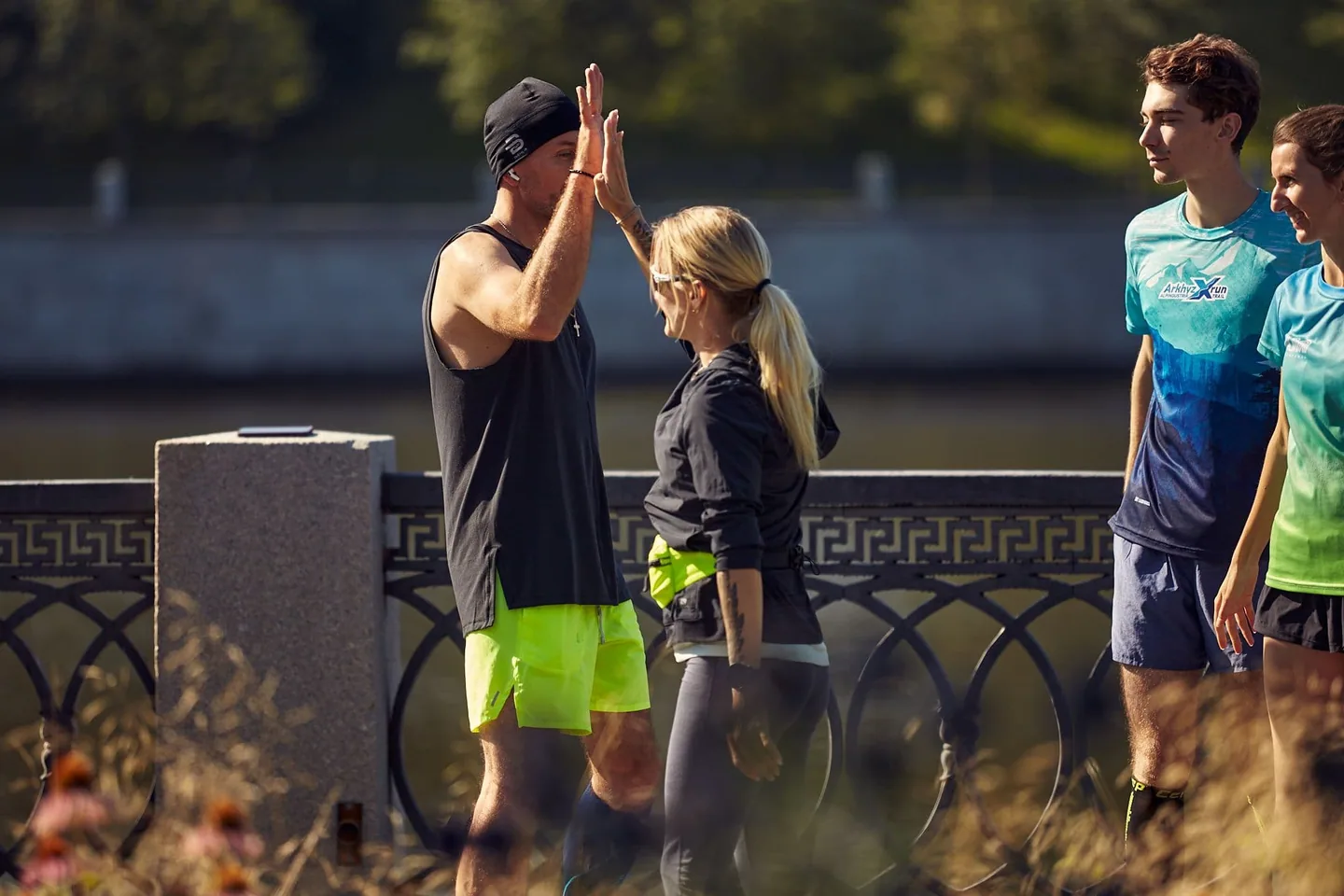 Im Ziel und beim Wiedersehen nach dem Lauf